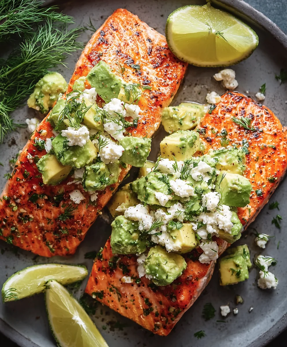 Easy Baked Salmon with Avocado Feta