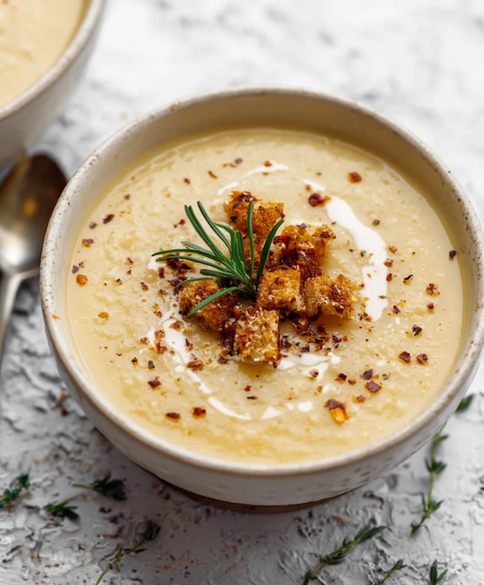 Creamy Vegan Roasted Garlic Potato Soup - Easy Recipe
