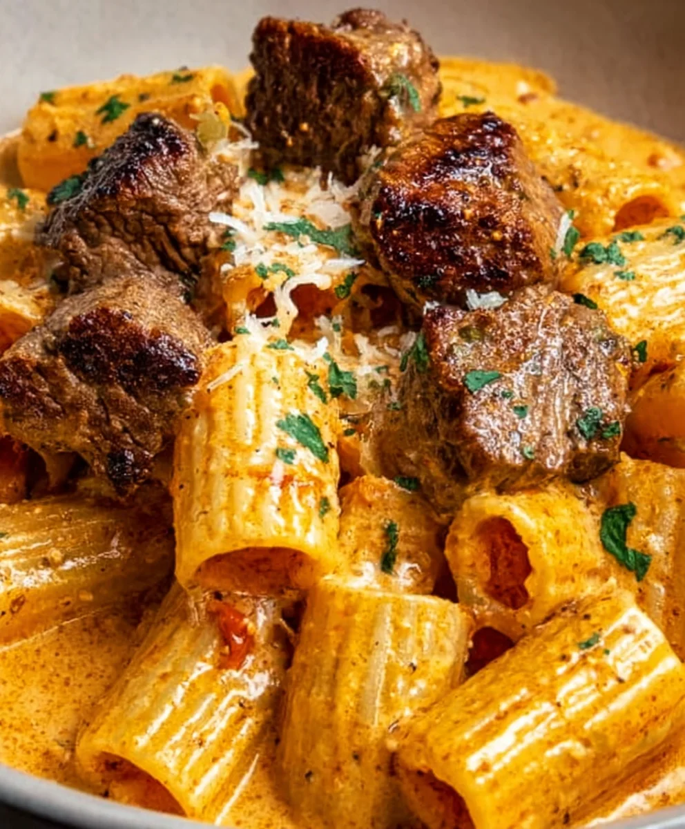 Cajun Beef Tips Cheesy Rigatoni Parmesan Recipe