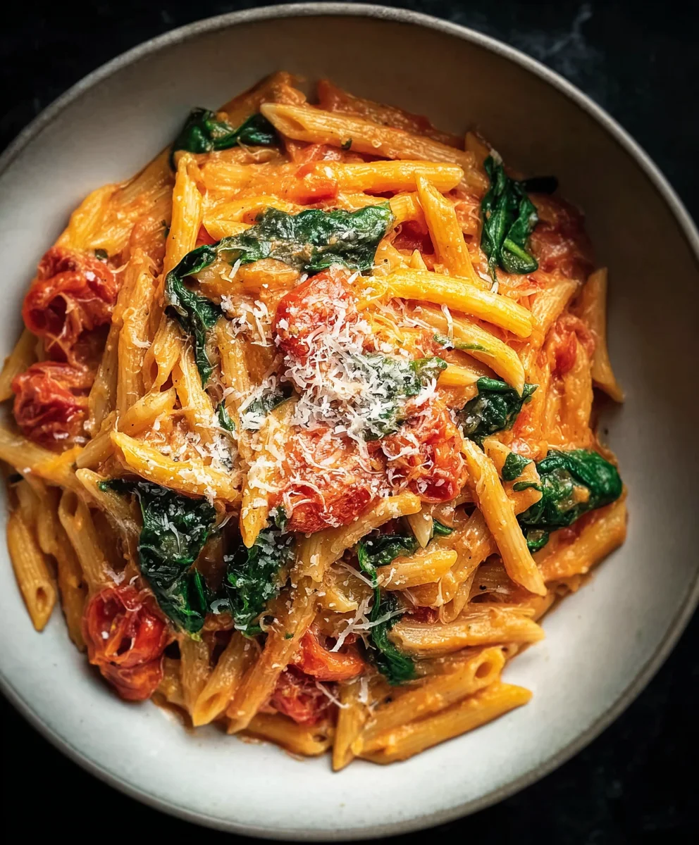 Creamy Tomato Spinach Pasta-Quick & Easy Dinner