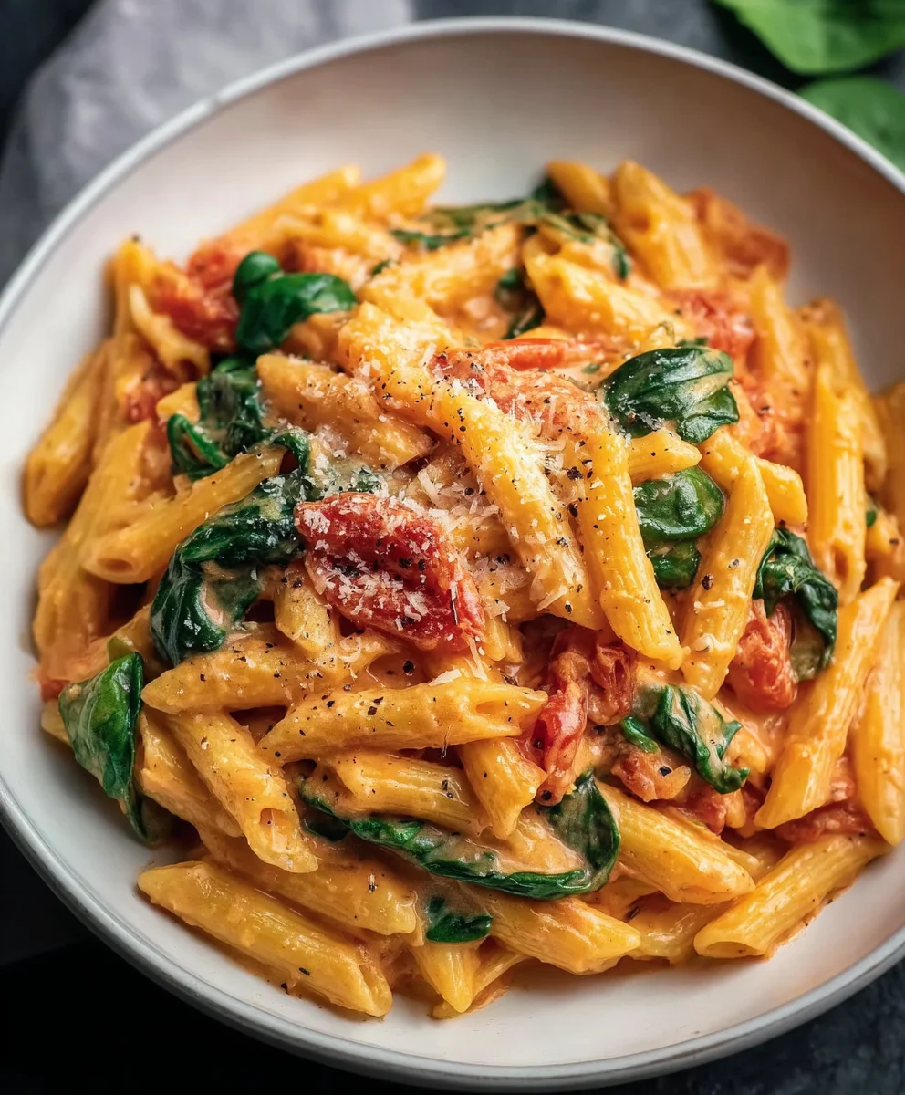 Creamy Tomato Spinach Pasta-Quick & Easy Dinner