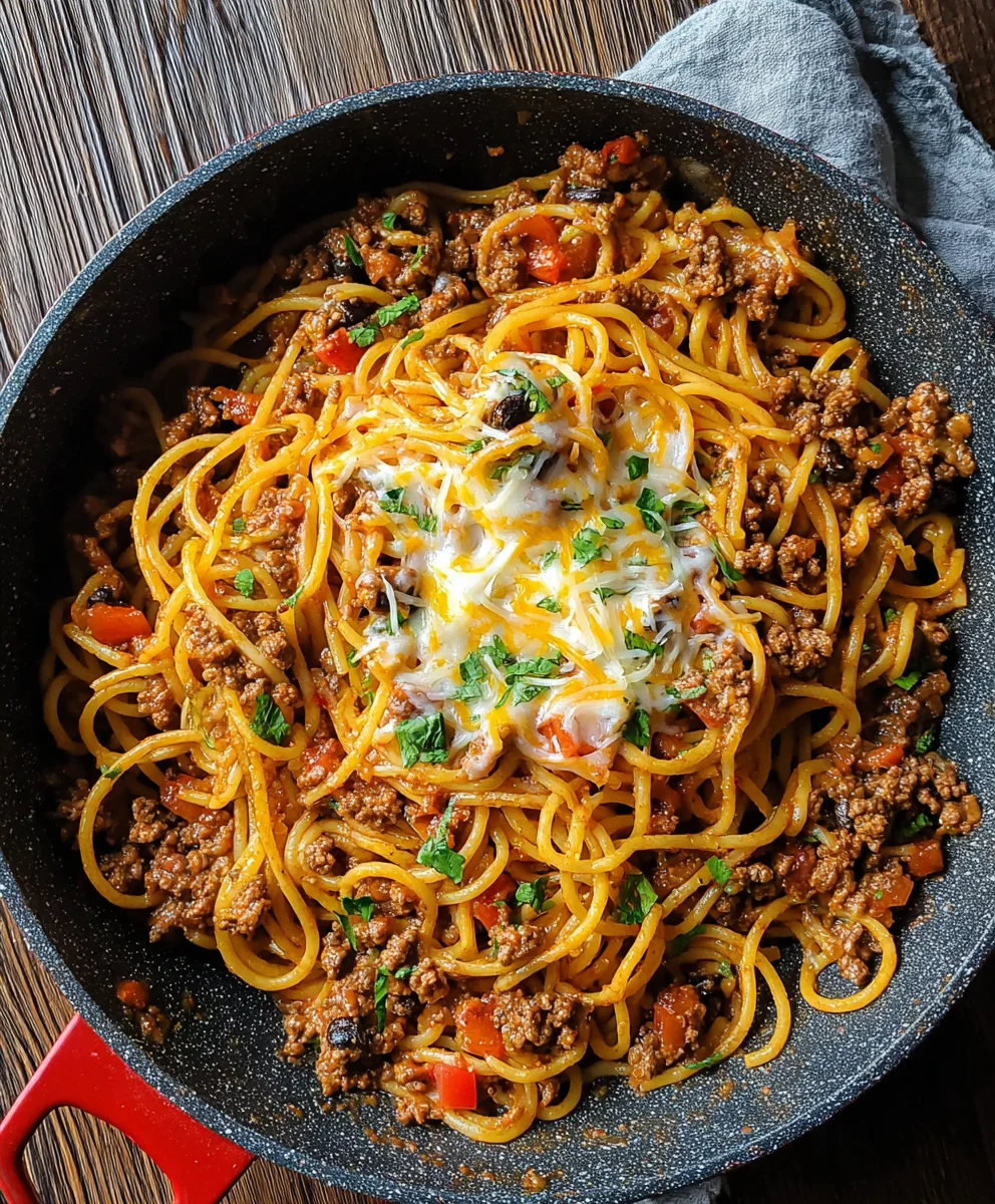 Easy One-Pot Beef Taco Spaghetti Dinner