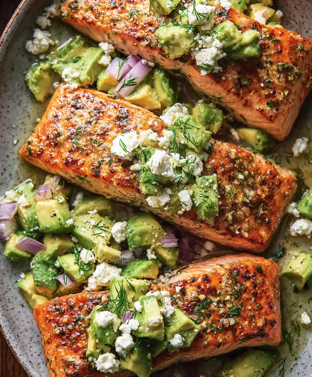 Easy Baked Salmon with Avocado Feta