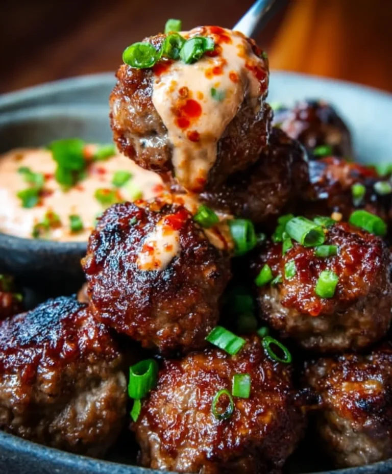 Korean BBQ Beef Meatballs Spicy Mayo Dip