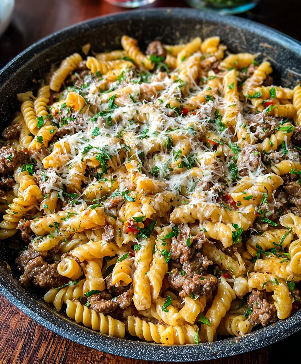 Philly Cheesesteak Pasta- Easy Beef and Cheese Dinner