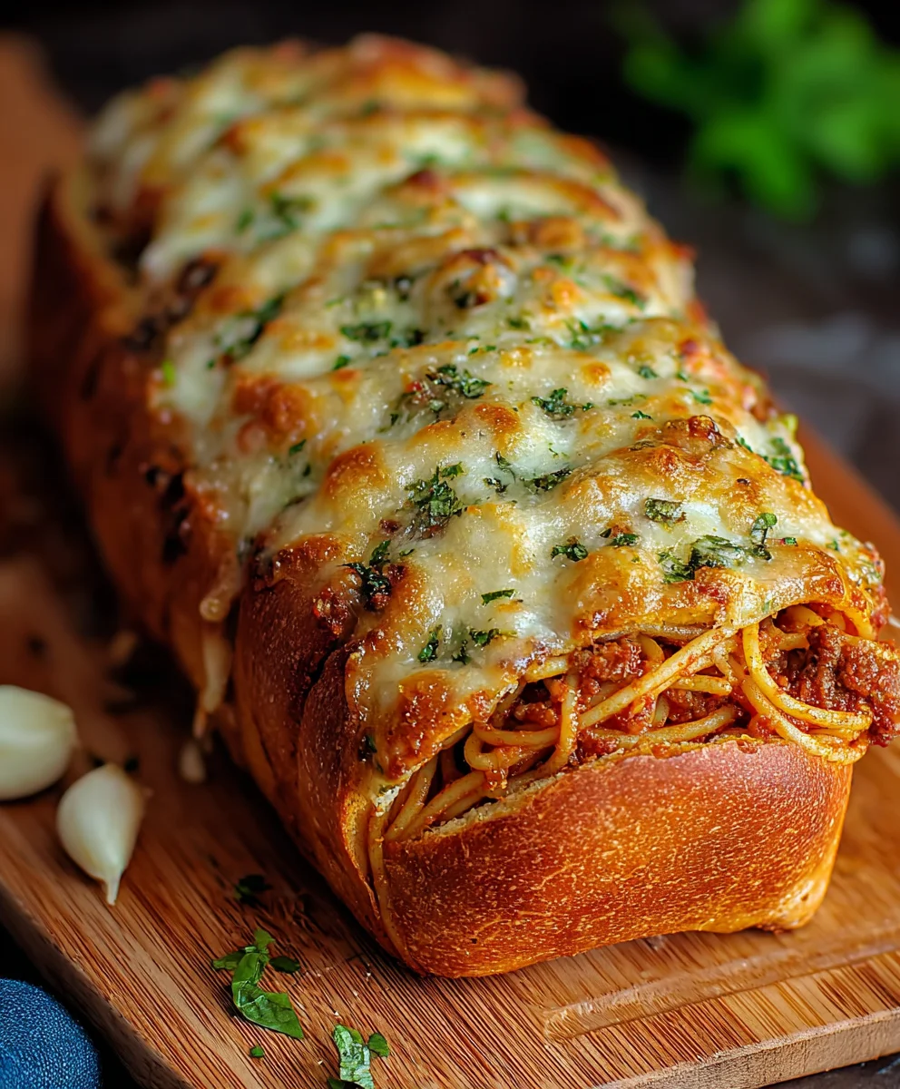 Spaghetti Stuffed Garlic Bread Recipe - Easy & Delicious