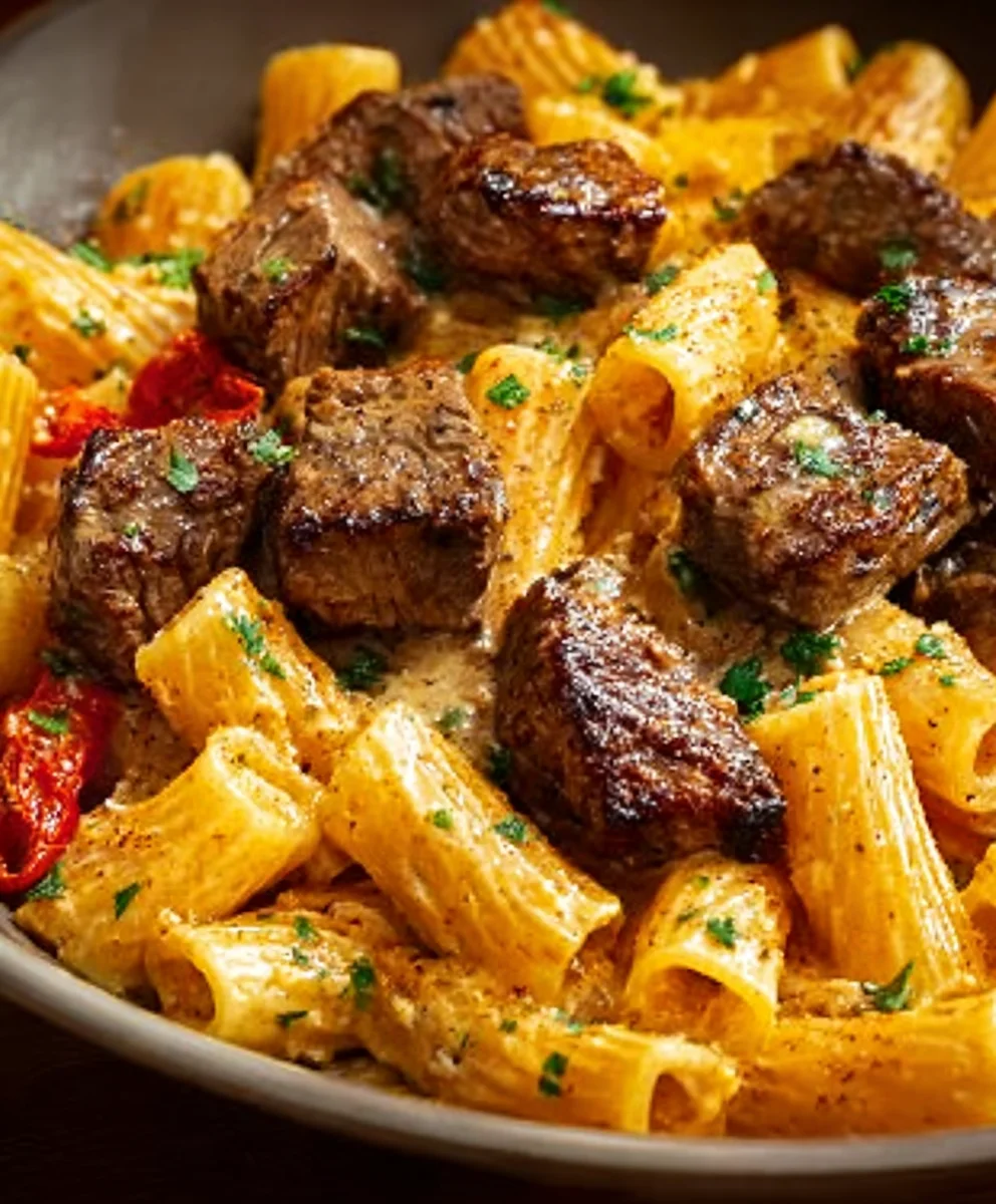 Cajun Beef Tips Cheesy Rigatoni Parmesan Recipe