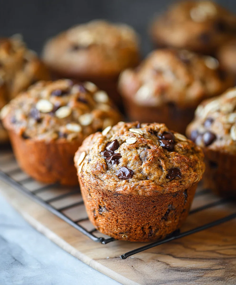 Healthy Banana Chocolate Chip Oatmeal Muffins