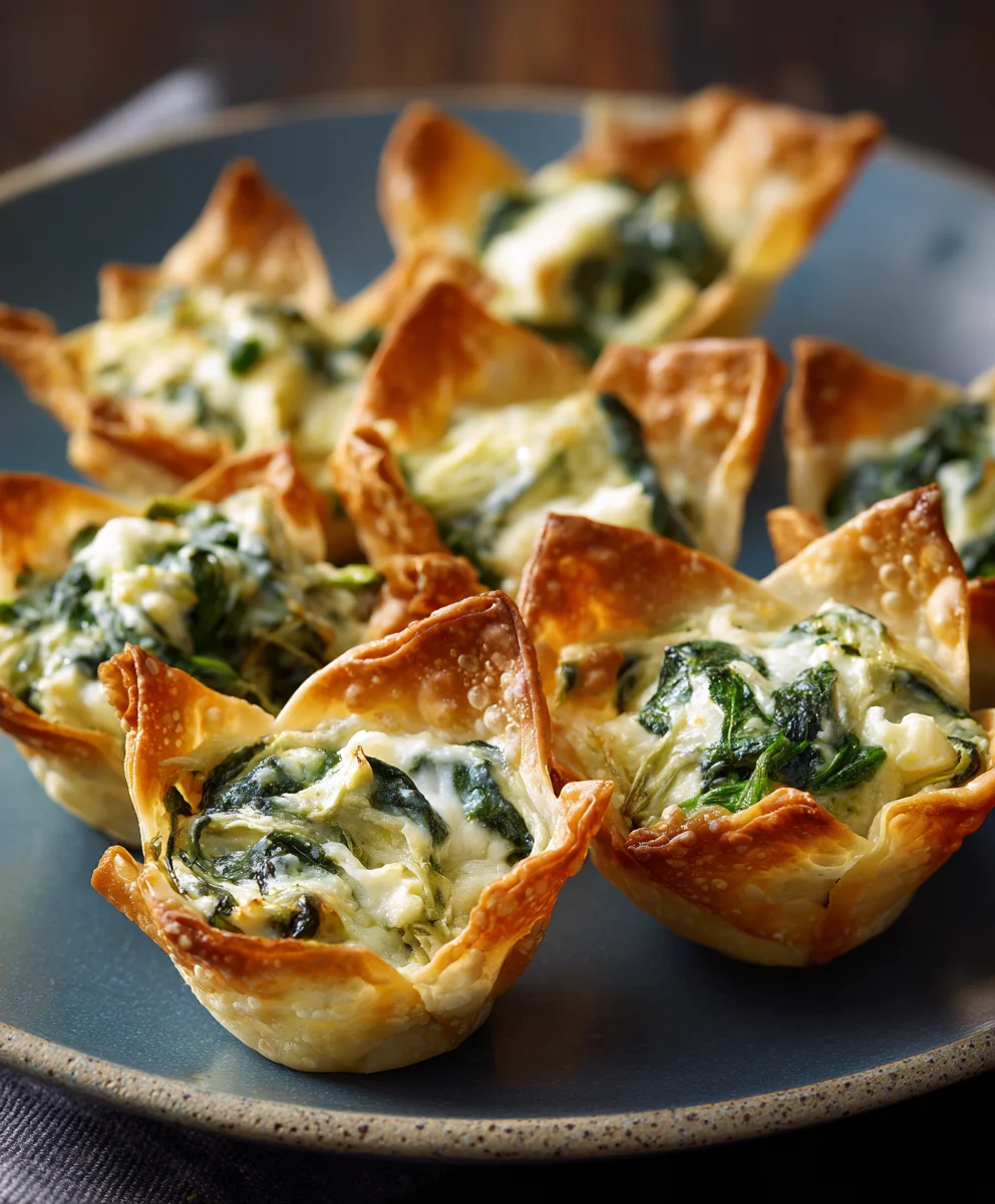 Spinach Artichoke Wonton Cups- Easy Appetizer