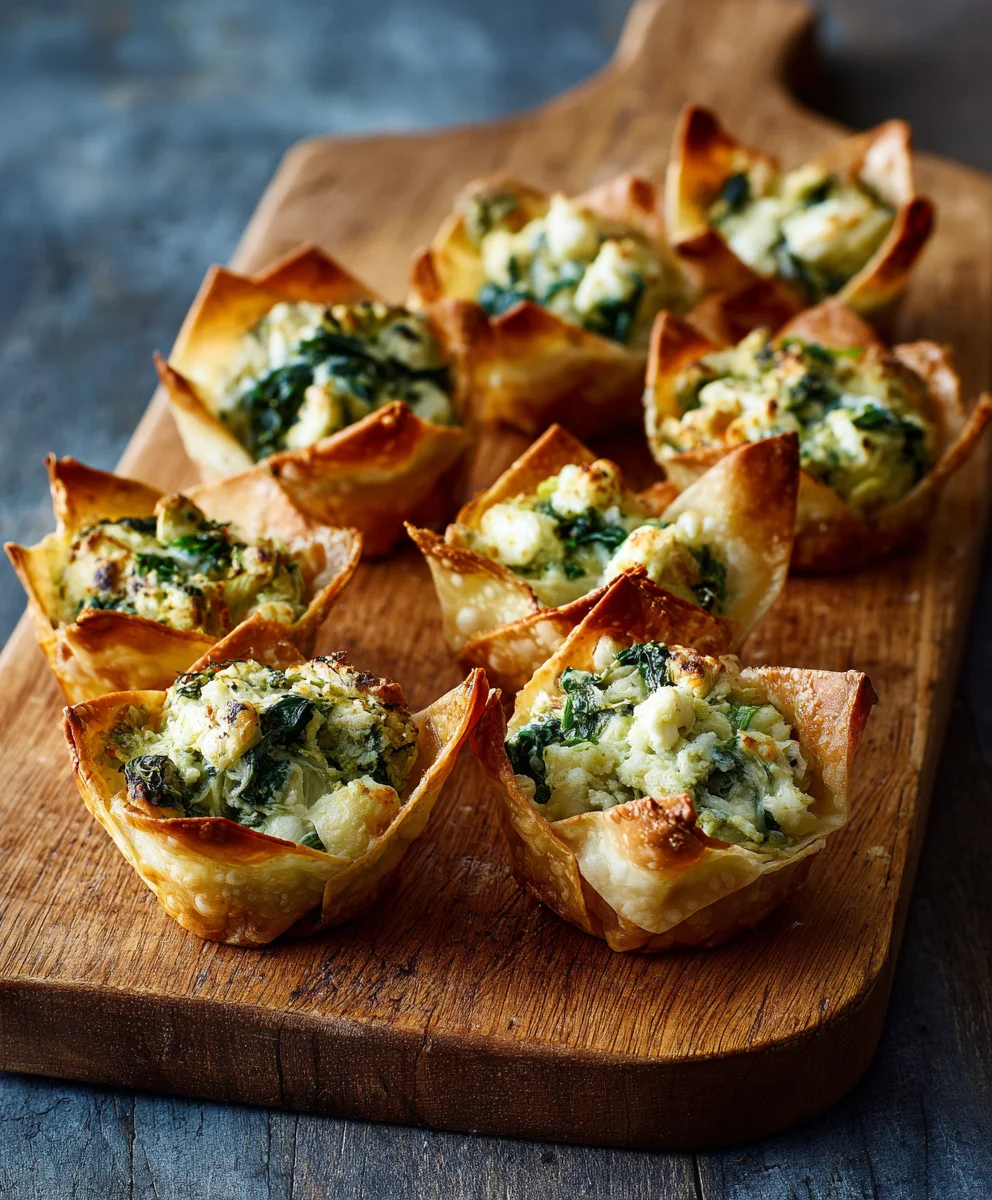 Spinach Artichoke Wonton Cups- Easy Appetizer