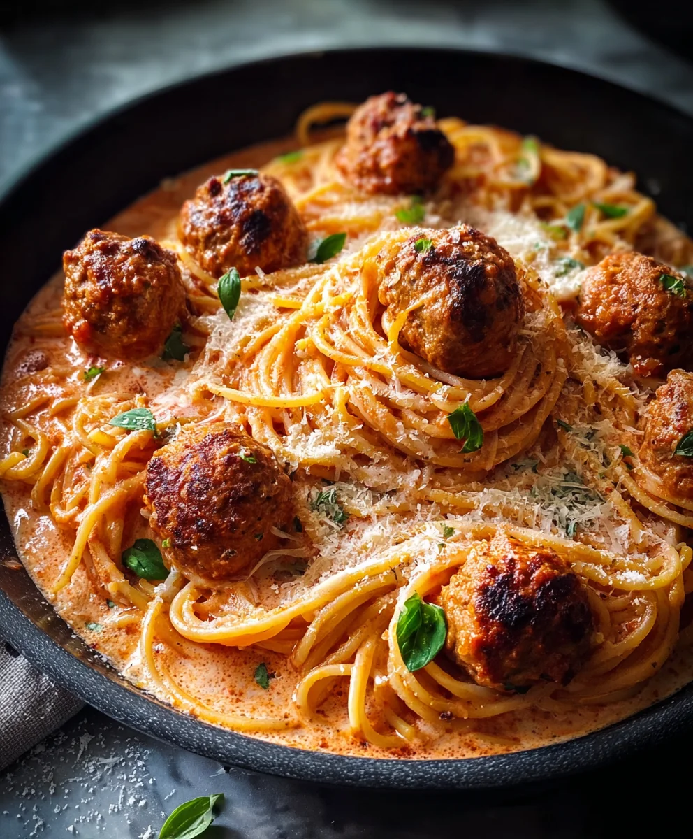 Creamy Spaghetti and Beef Meatballs Recipe
