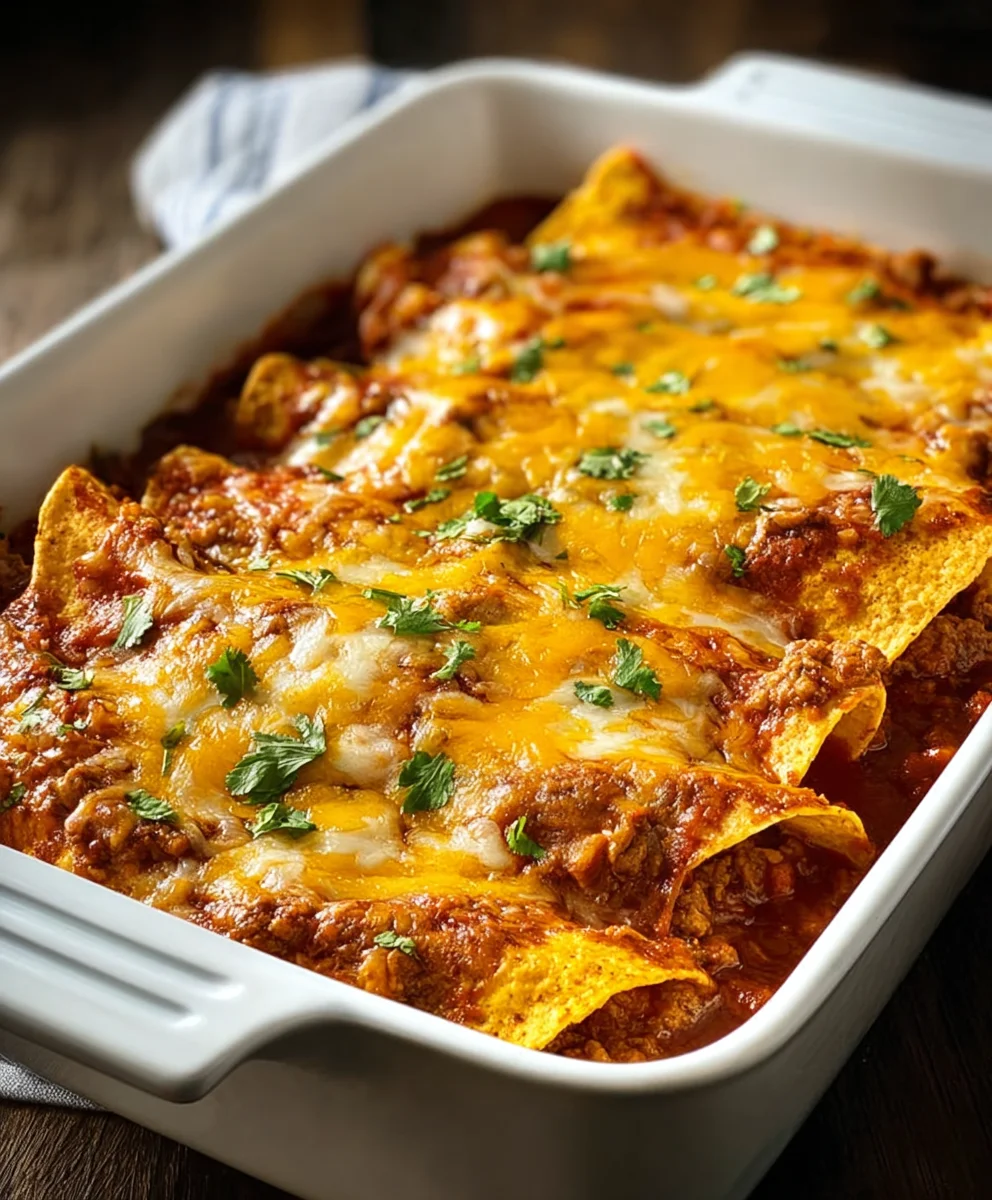 Easy Beef Tortilla Chip Enchiladas-Quick Dinner