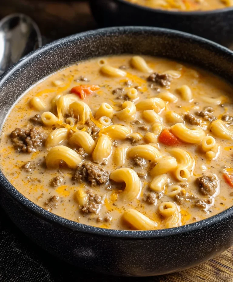 Cheeseburger Macaroni Soup- Creamy Beef Comfort