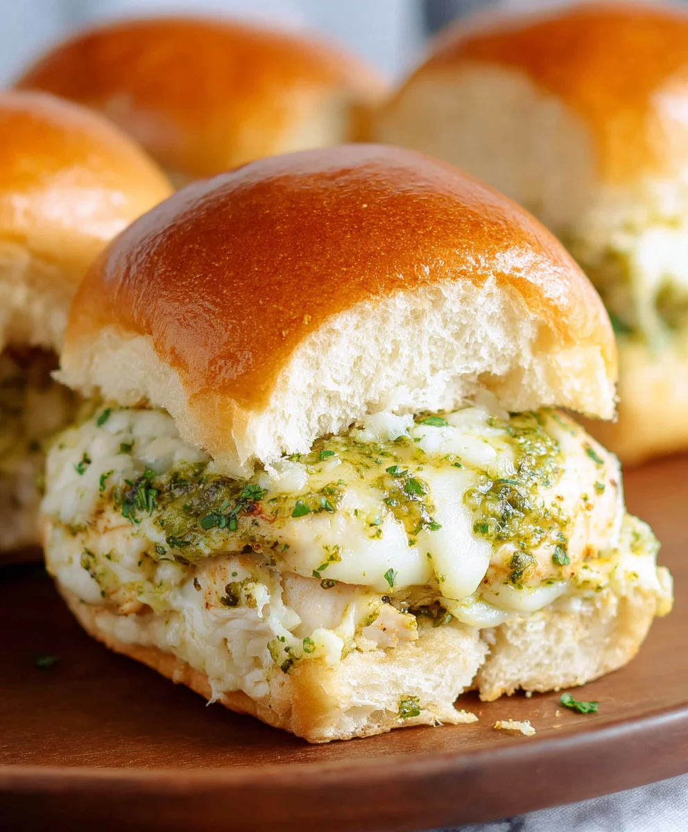 Cheesy Garlic Pesto Chicken Sliders-Easy Appetizer