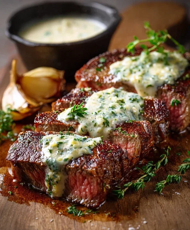 Garlic Butter Steak With Parmesan Cream Sauce
