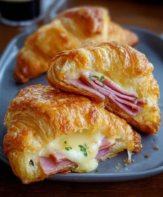 Baked Beef Beef Ham and Cheese Croissants