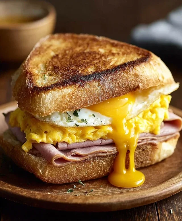 Egg and Beef Beef Ham Breakfast Sandwich