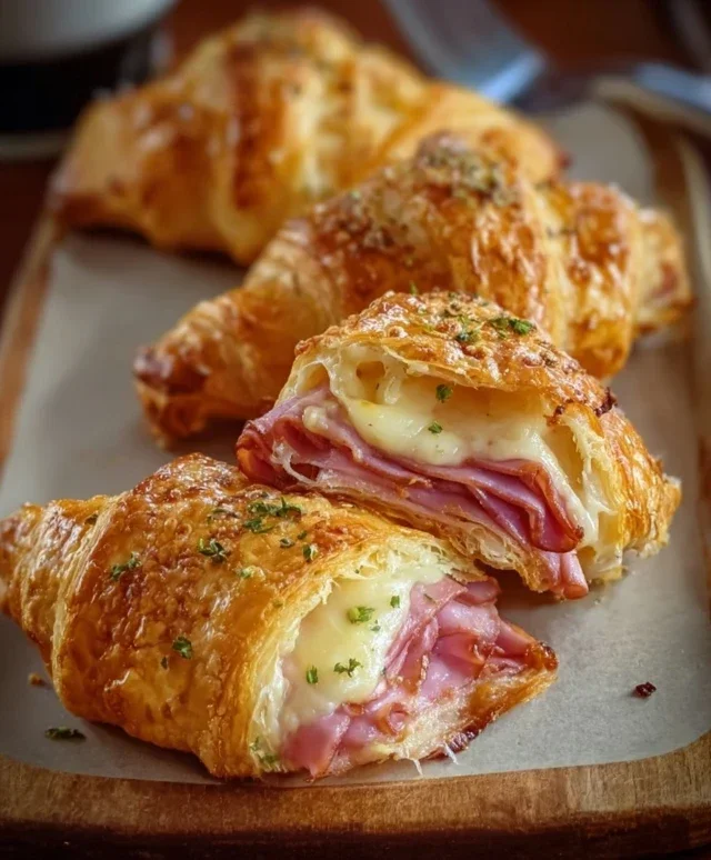 Baked Beef Beef Ham and Cheese Croissants