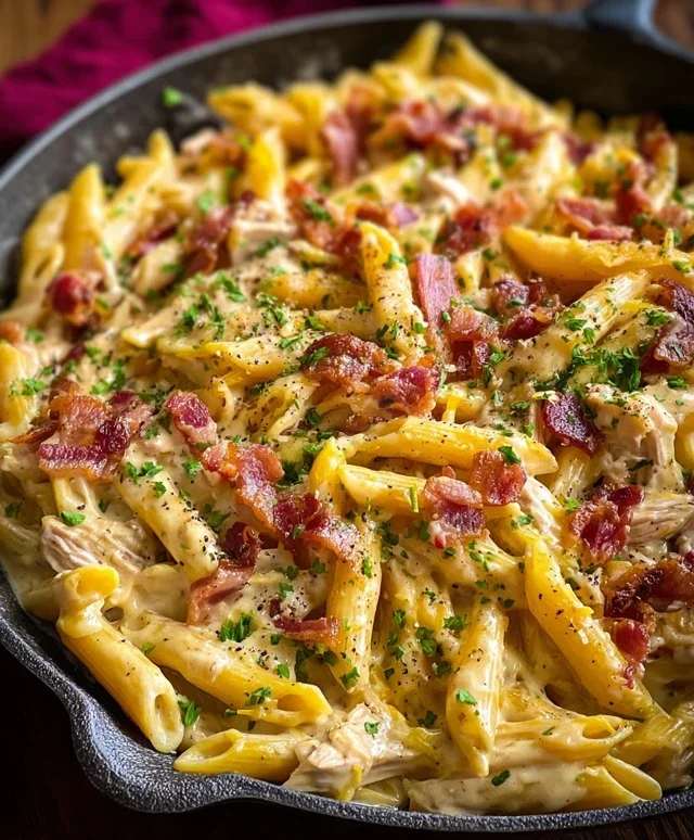One-Pan Creamy Ranch Beef Beef Bacon Chicken Pasta